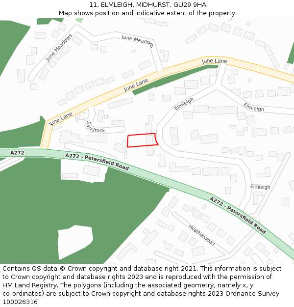 11, ELMLEIGH, MIDHURST, GU29 9HA: Location map and indicative extent of plot