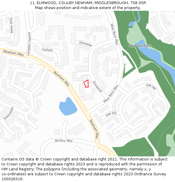 11, ELMWOOD, COULBY NEWHAM, MIDDLESBROUGH, TS8 0SR: Location map and indicative extent of plot