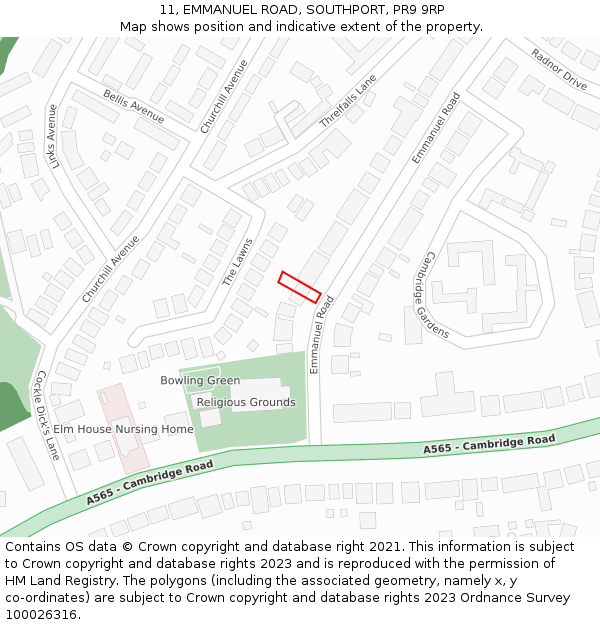 11, EMMANUEL ROAD, SOUTHPORT, PR9 9RP: Location map and indicative extent of plot