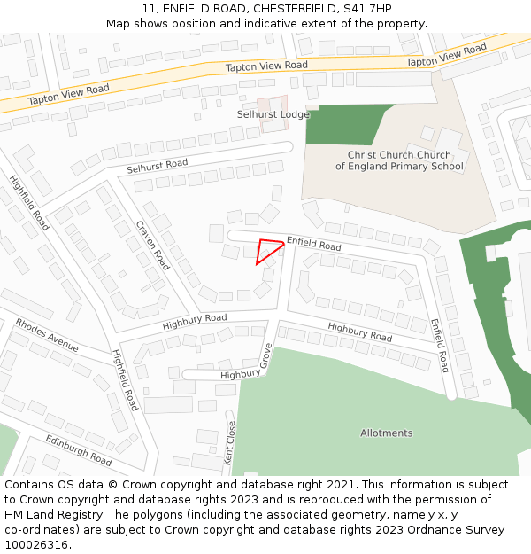 11, ENFIELD ROAD, CHESTERFIELD, S41 7HP: Location map and indicative extent of plot