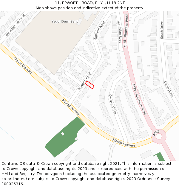 11, EPWORTH ROAD, RHYL, LL18 2NT: Location map and indicative extent of plot