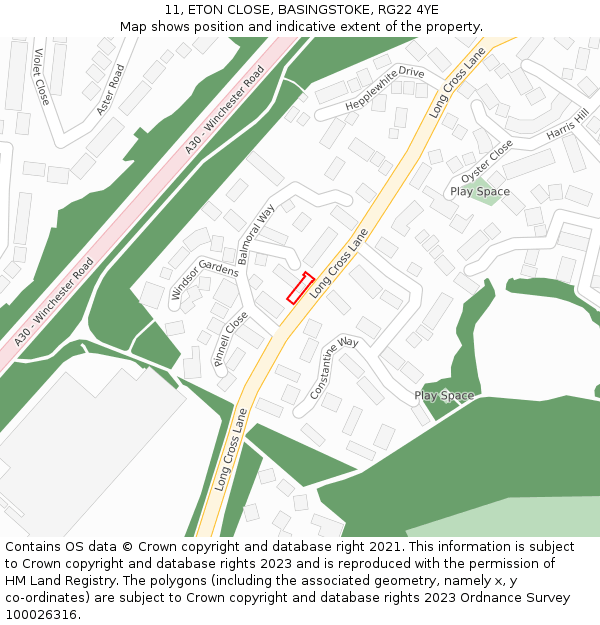 11, ETON CLOSE, BASINGSTOKE, RG22 4YE: Location map and indicative extent of plot