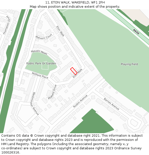 11, ETON WALK, WAKEFIELD, WF1 2FH: Location map and indicative extent of plot