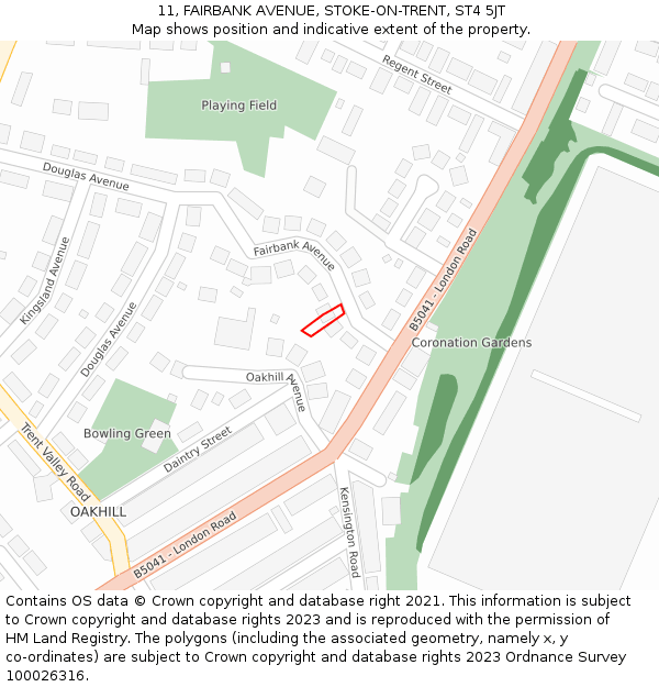 11, FAIRBANK AVENUE, STOKE-ON-TRENT, ST4 5JT: Location map and indicative extent of plot