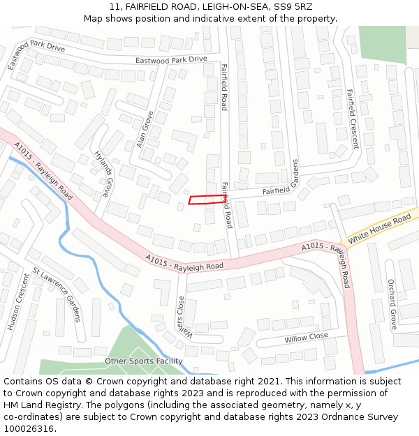 11, FAIRFIELD ROAD, LEIGH-ON-SEA, SS9 5RZ: Location map and indicative extent of plot