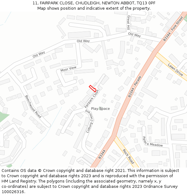 11, FAIRPARK CLOSE, CHUDLEIGH, NEWTON ABBOT, TQ13 0PF: Location map and indicative extent of plot