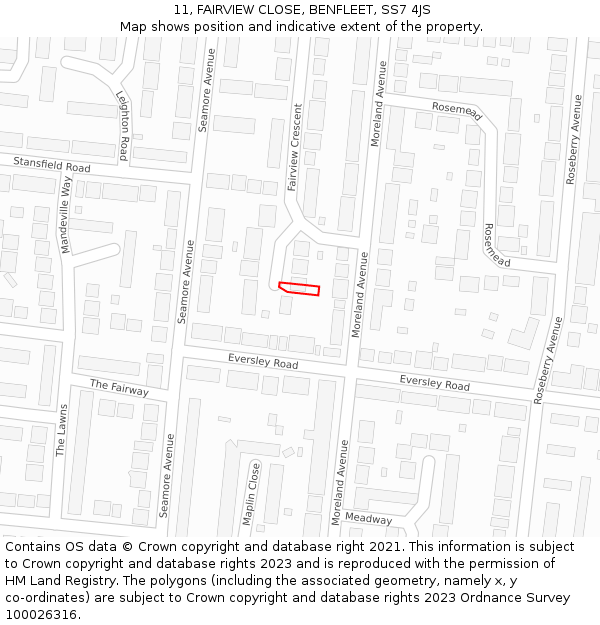 11, FAIRVIEW CLOSE, BENFLEET, SS7 4JS: Location map and indicative extent of plot