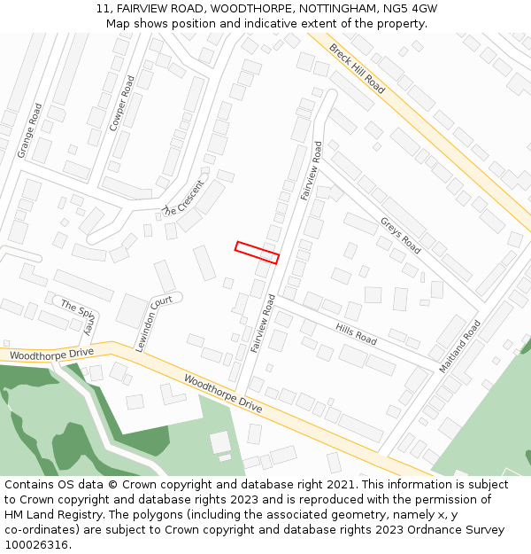 11, FAIRVIEW ROAD, WOODTHORPE, NOTTINGHAM, NG5 4GW: Location map and indicative extent of plot