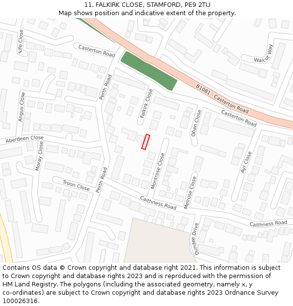 11, FALKIRK CLOSE, STAMFORD, PE9 2TU: Location map and indicative extent of plot