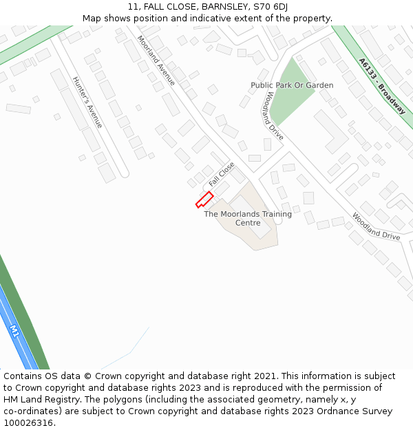 11, FALL CLOSE, BARNSLEY, S70 6DJ: Location map and indicative extent of plot