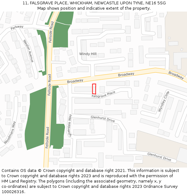 11, FALSGRAVE PLACE, WHICKHAM, NEWCASTLE UPON TYNE, NE16 5SG: Location map and indicative extent of plot