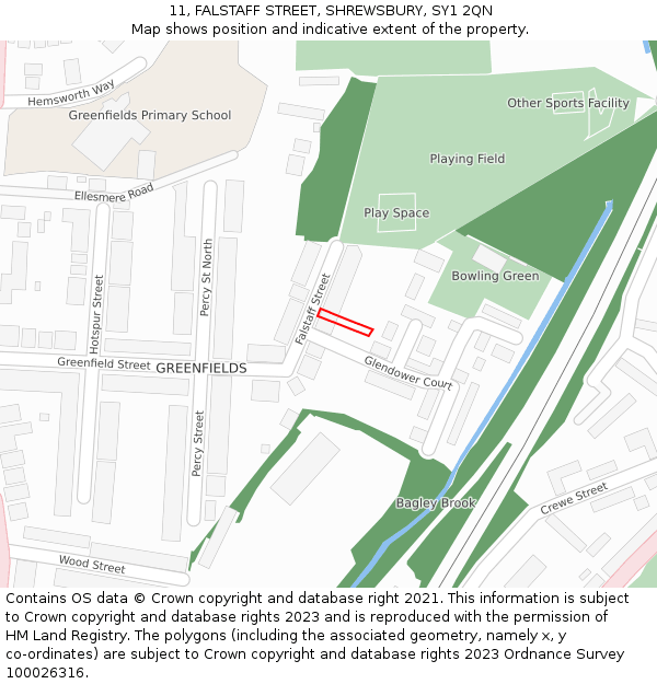 11, FALSTAFF STREET, SHREWSBURY, SY1 2QN: Location map and indicative extent of plot