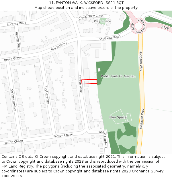 11, FANTON WALK, WICKFORD, SS11 8QT: Location map and indicative extent of plot