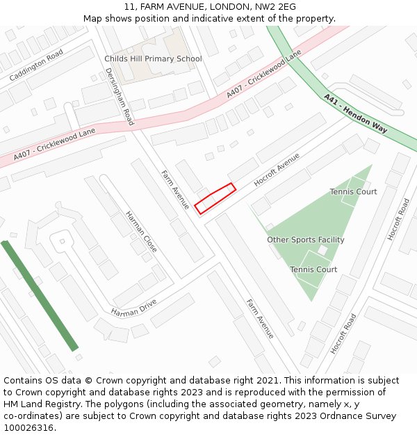 11, FARM AVENUE, LONDON, NW2 2EG: Location map and indicative extent of plot