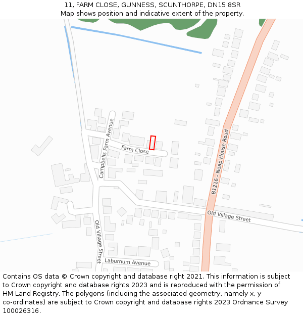 11, FARM CLOSE, GUNNESS, SCUNTHORPE, DN15 8SR: Location map and indicative extent of plot