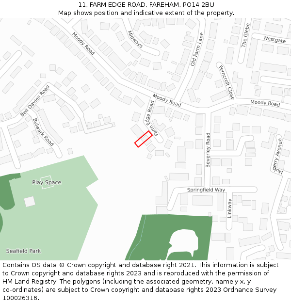 11, FARM EDGE ROAD, FAREHAM, PO14 2BU: Location map and indicative extent of plot