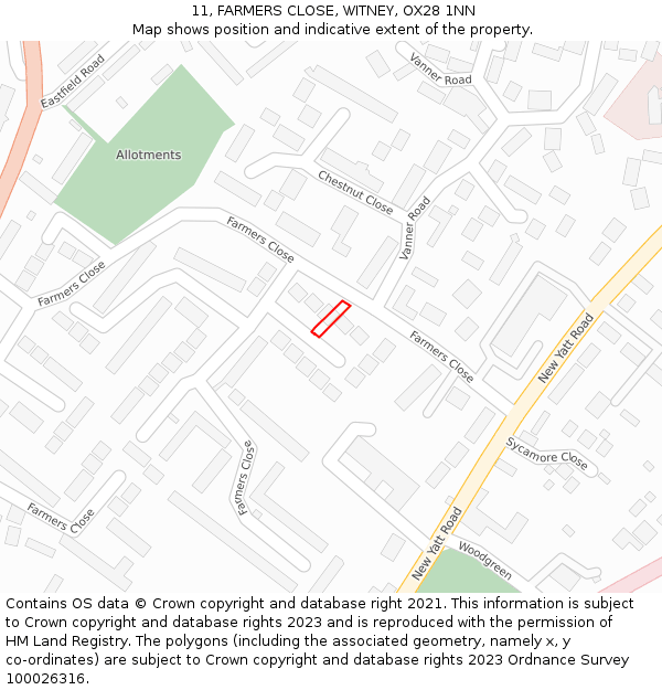 11, FARMERS CLOSE, WITNEY, OX28 1NN: Location map and indicative extent of plot