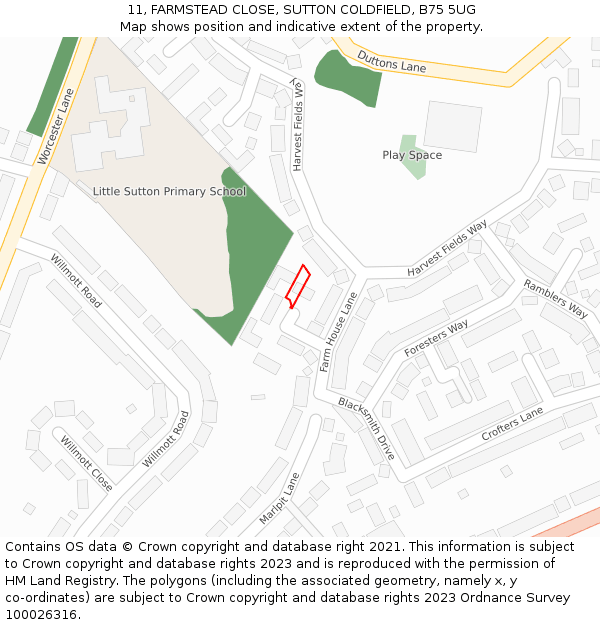 11, FARMSTEAD CLOSE, SUTTON COLDFIELD, B75 5UG: Location map and indicative extent of plot