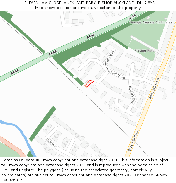 11, FARNHAM CLOSE, AUCKLAND PARK, BISHOP AUCKLAND, DL14 8YR: Location map and indicative extent of plot