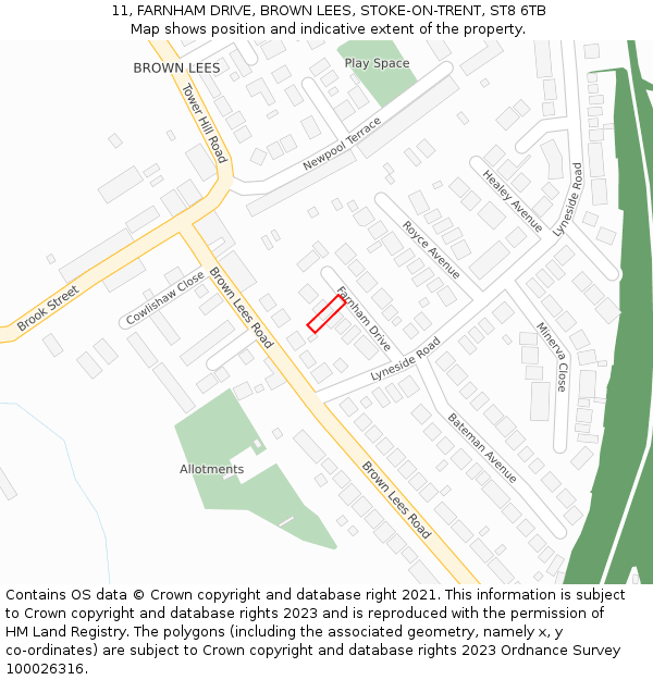 11, FARNHAM DRIVE, BROWN LEES, STOKE-ON-TRENT, ST8 6TB: Location map and indicative extent of plot