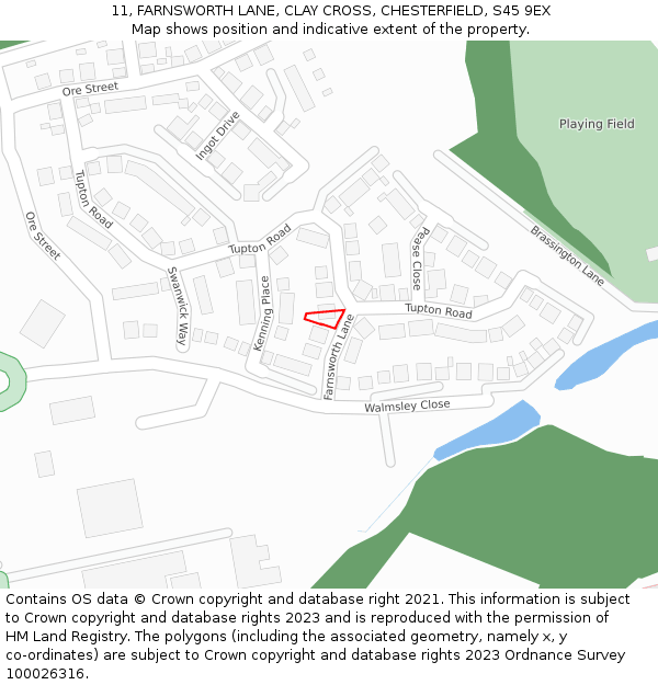 11, FARNSWORTH LANE, CLAY CROSS, CHESTERFIELD, S45 9EX: Location map and indicative extent of plot