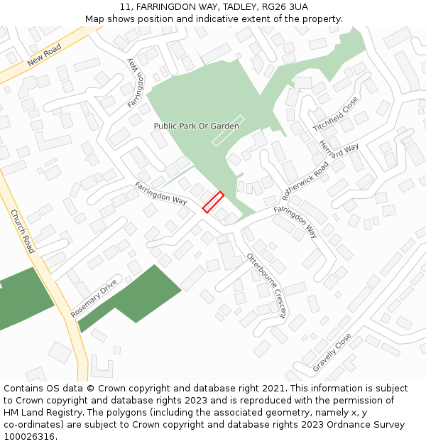 11, FARRINGDON WAY, TADLEY, RG26 3UA: Location map and indicative extent of plot