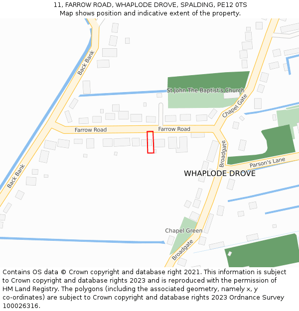 11, FARROW ROAD, WHAPLODE DROVE, SPALDING, PE12 0TS: Location map and indicative extent of plot