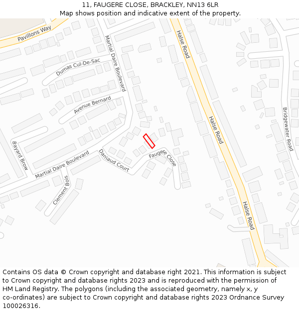 11, FAUGERE CLOSE, BRACKLEY, NN13 6LR: Location map and indicative extent of plot