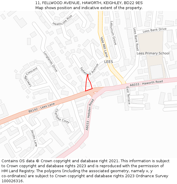 11, FELLWOOD AVENUE, HAWORTH, KEIGHLEY, BD22 9ES: Location map and indicative extent of plot