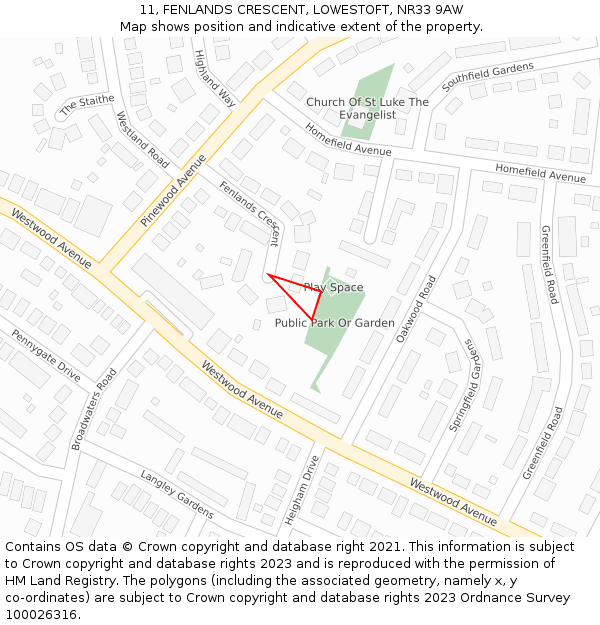 11, FENLANDS CRESCENT, LOWESTOFT, NR33 9AW: Location map and indicative extent of plot