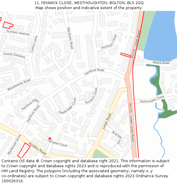 11, FENWICK CLOSE, WESTHOUGHTON, BOLTON, BL5 2GQ: Location map and indicative extent of plot