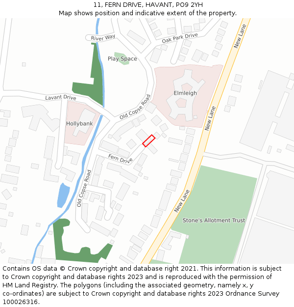 11, FERN DRIVE, HAVANT, PO9 2YH: Location map and indicative extent of plot