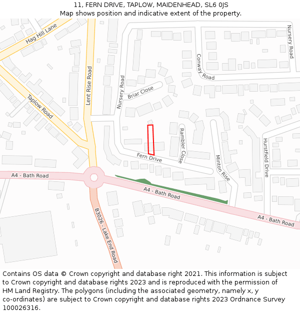 11, FERN DRIVE, TAPLOW, MAIDENHEAD, SL6 0JS: Location map and indicative extent of plot