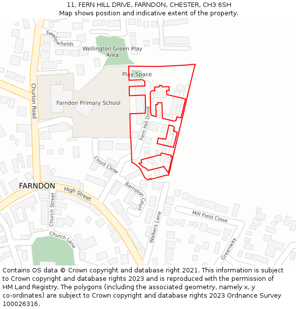 11, FERN HILL DRIVE, FARNDON, CHESTER, CH3 6SH: Location map and indicative extent of plot