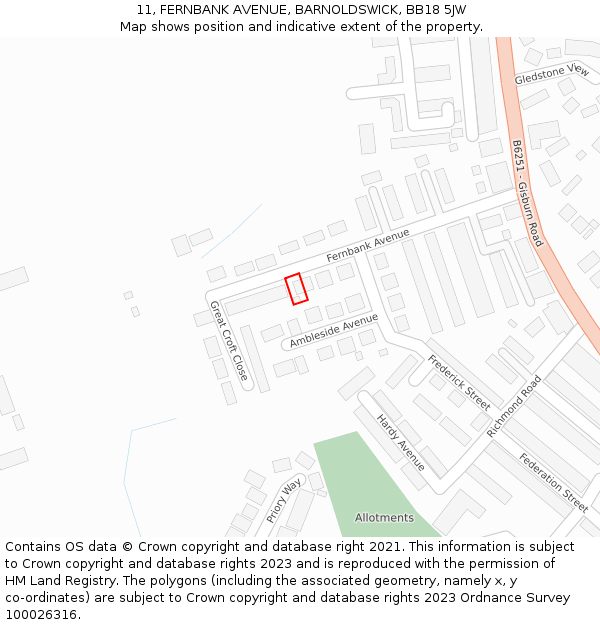 11, FERNBANK AVENUE, BARNOLDSWICK, BB18 5JW: Location map and indicative extent of plot