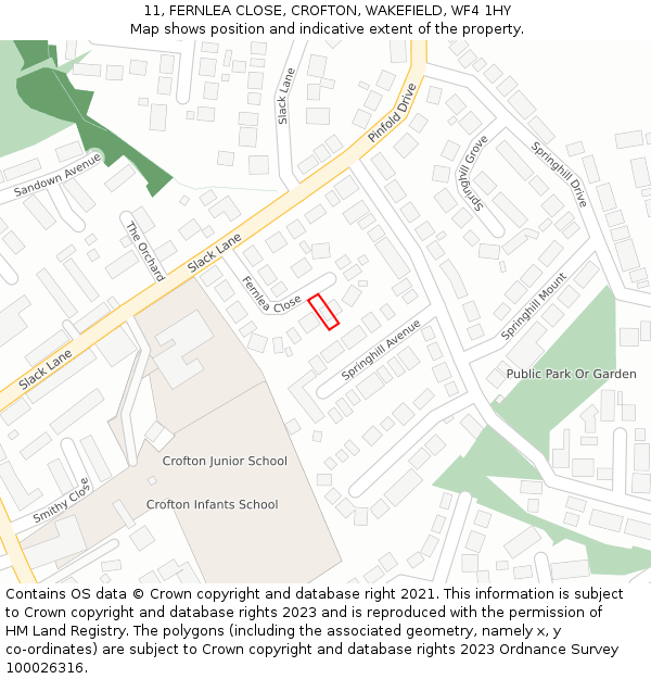 11, FERNLEA CLOSE, CROFTON, WAKEFIELD, WF4 1HY: Location map and indicative extent of plot