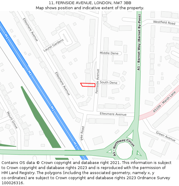 11, FERNSIDE AVENUE, LONDON, NW7 3BB: Location map and indicative extent of plot
