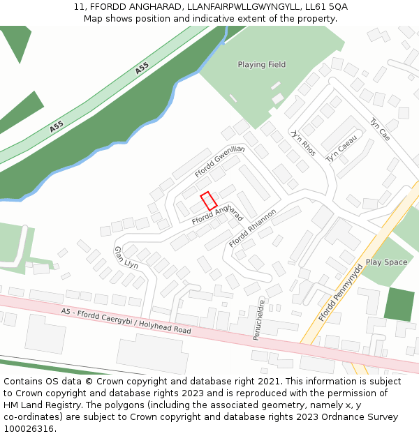 11, FFORDD ANGHARAD, LLANFAIRPWLLGWYNGYLL, LL61 5QA: Location map and indicative extent of plot