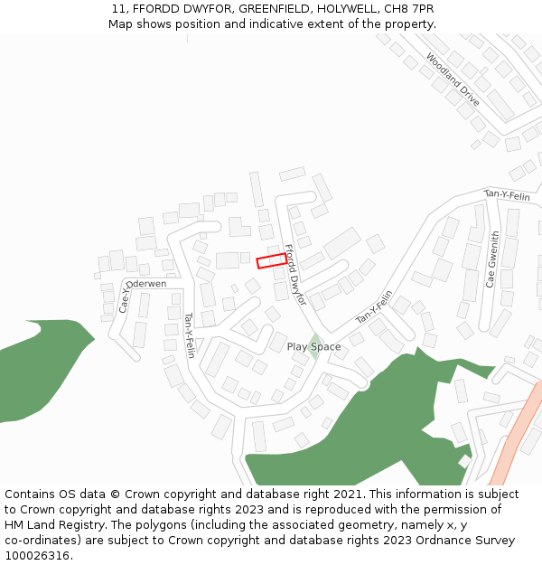 11, FFORDD DWYFOR, GREENFIELD, HOLYWELL, CH8 7PR: Location map and indicative extent of plot