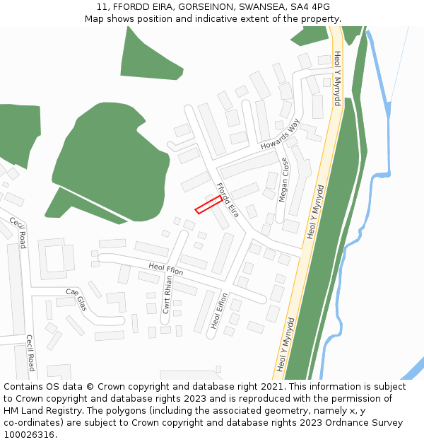 11, FFORDD EIRA, GORSEINON, SWANSEA, SA4 4PG: Location map and indicative extent of plot