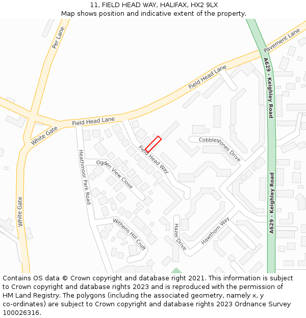 11, FIELD HEAD WAY, HALIFAX, HX2 9LX: Location map and indicative extent of plot