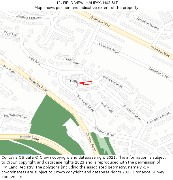 11, FIELD VIEW, HALIFAX, HX3 5LT: Location map and indicative extent of plot