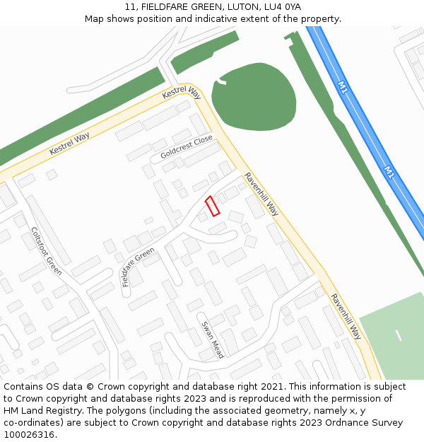 11, FIELDFARE GREEN, LUTON, LU4 0YA: Location map and indicative extent of plot