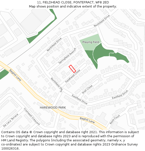 11, FIELDHEAD CLOSE, PONTEFRACT, WF8 2ED: Location map and indicative extent of plot