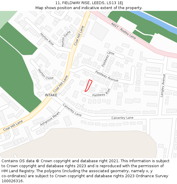 11, FIELDWAY RISE, LEEDS, LS13 1EJ: Location map and indicative extent of plot