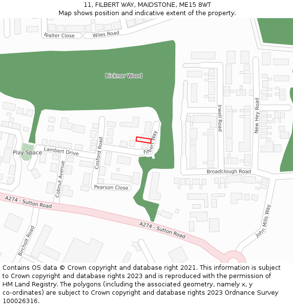 11, FILBERT WAY, MAIDSTONE, ME15 8WT: Location map and indicative extent of plot