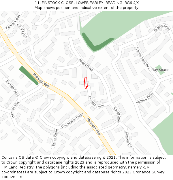 11, FINSTOCK CLOSE, LOWER EARLEY, READING, RG6 4JX: Location map and indicative extent of plot