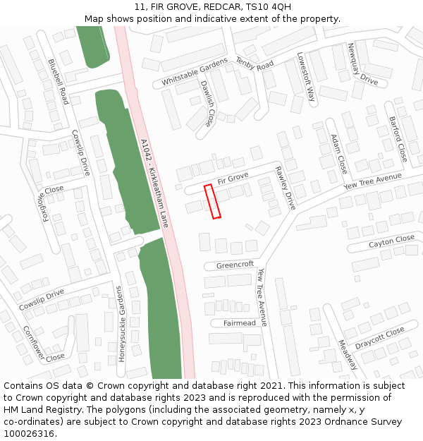 11, FIR GROVE, REDCAR, TS10 4QH: Location map and indicative extent of plot