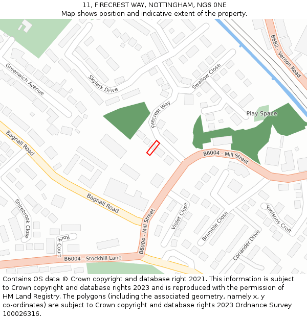 11, FIRECREST WAY, NOTTINGHAM, NG6 0NE: Location map and indicative extent of plot