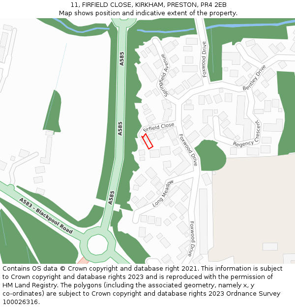 11, FIRFIELD CLOSE, KIRKHAM, PRESTON, PR4 2EB: Location map and indicative extent of plot